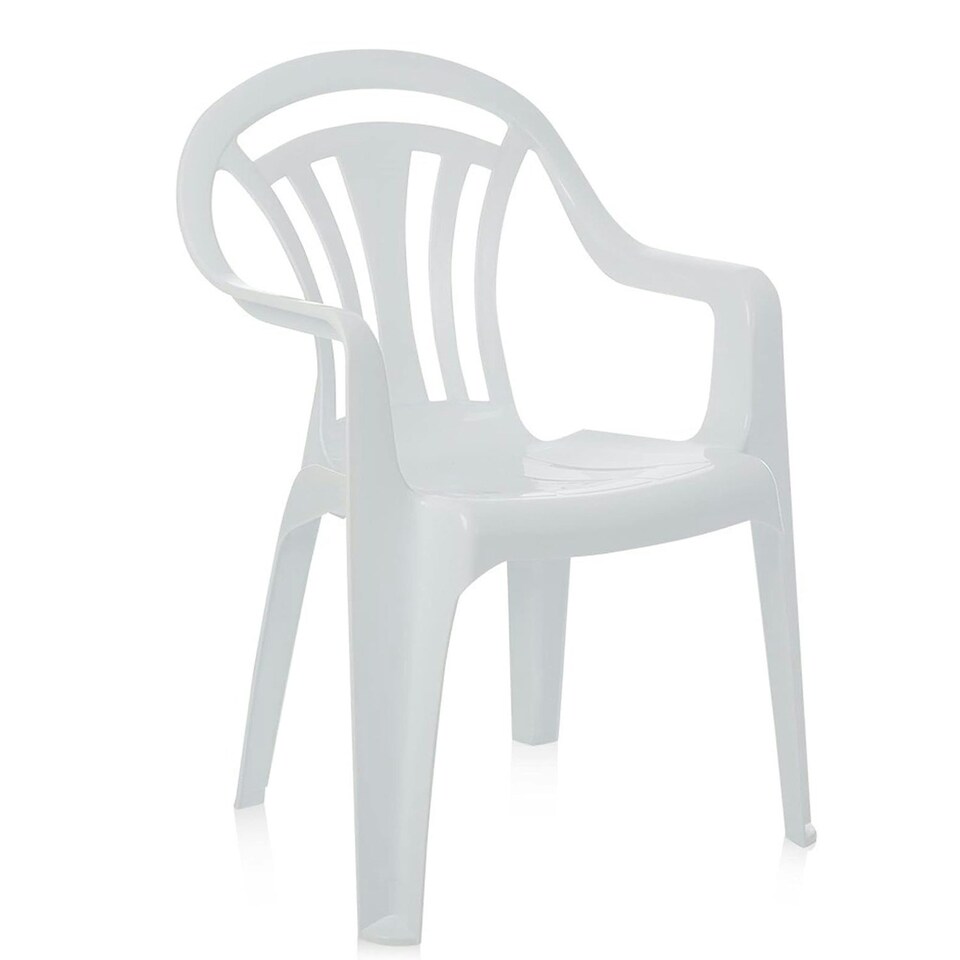 image 1 of 12 x White Stackable Plastic Low Back Garden Chairs For Patios & Outdoor Picnics White