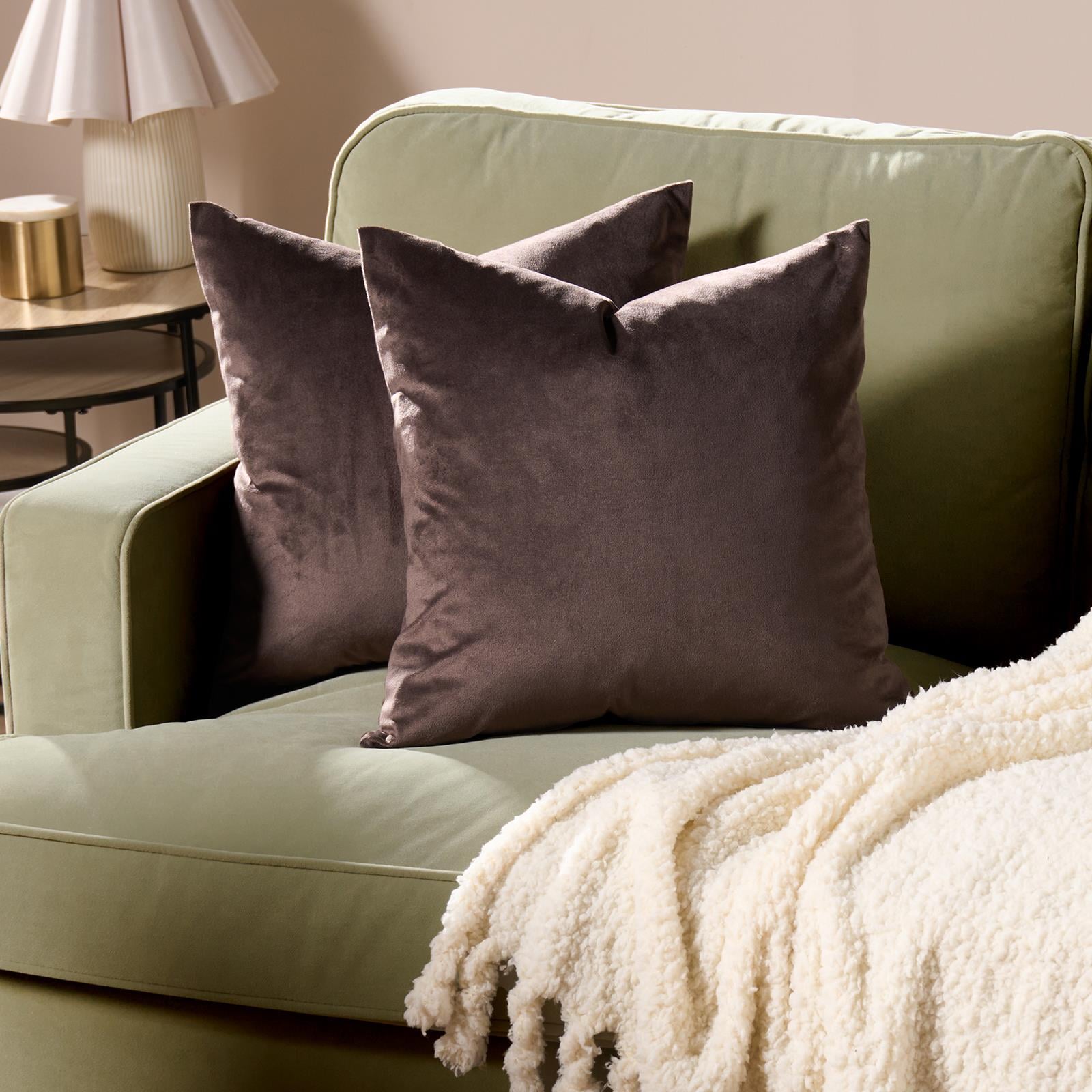OHS 2 x Matte Velvet Cushion Covers Soft Plain Zip | Brown - Tesco
