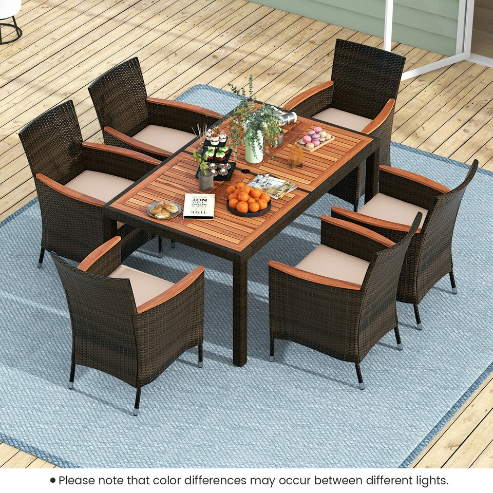 image 1 of COSTWAY 7 Pieces Patio Wicker Dining Set