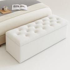 150cm Chesterfield Ottoman Storage Box, White Plush Velvet Upholstered Blanket Box, End of Bed Bench, Deep Storage Chest