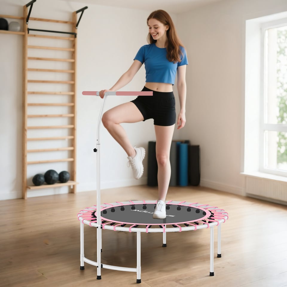 image 1 of SPORTNOW 40" Fitness Trampoline with 5-Level Adjustable Handle, Pink