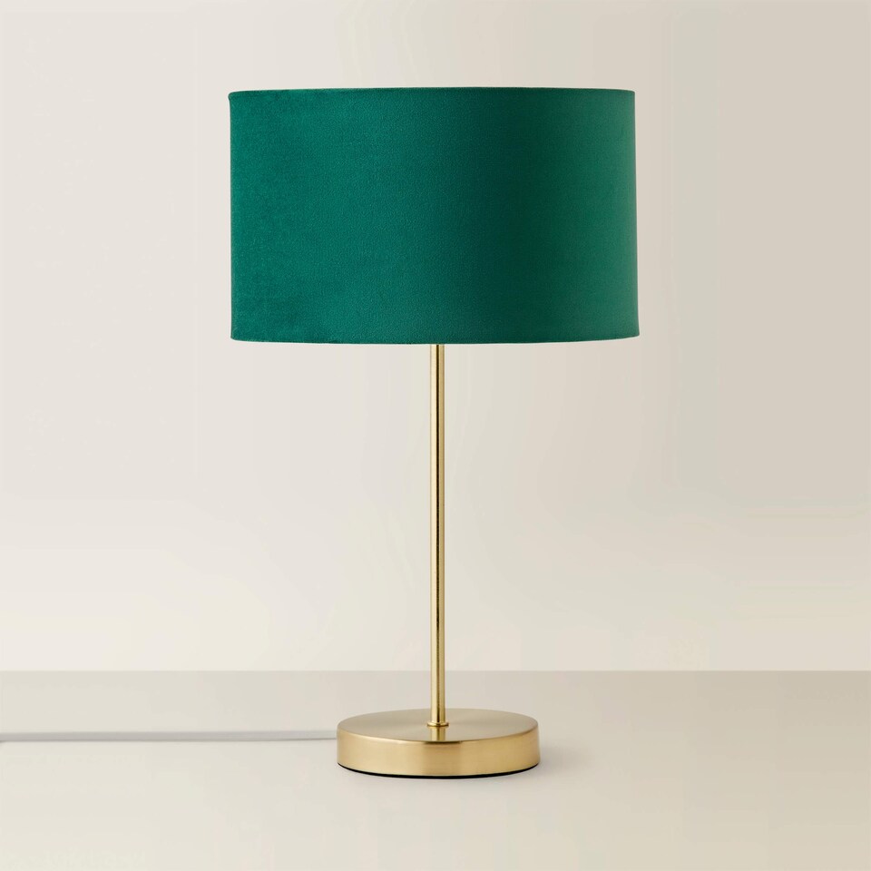 image 1 of ValueLights Charlie Gold Table Lamp Green Velvet Shade | Gold
