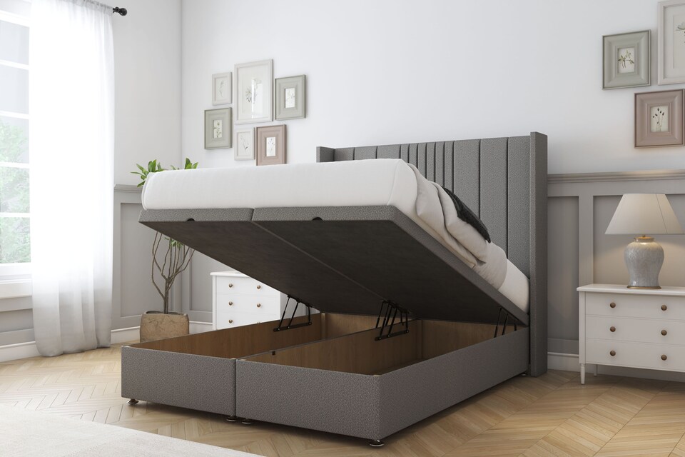 image 1 of Sloomy Hargrave Pewter Dumfries Ottoman Bed With Mattress With 54" Wingback Headboard 2'6 Small Single