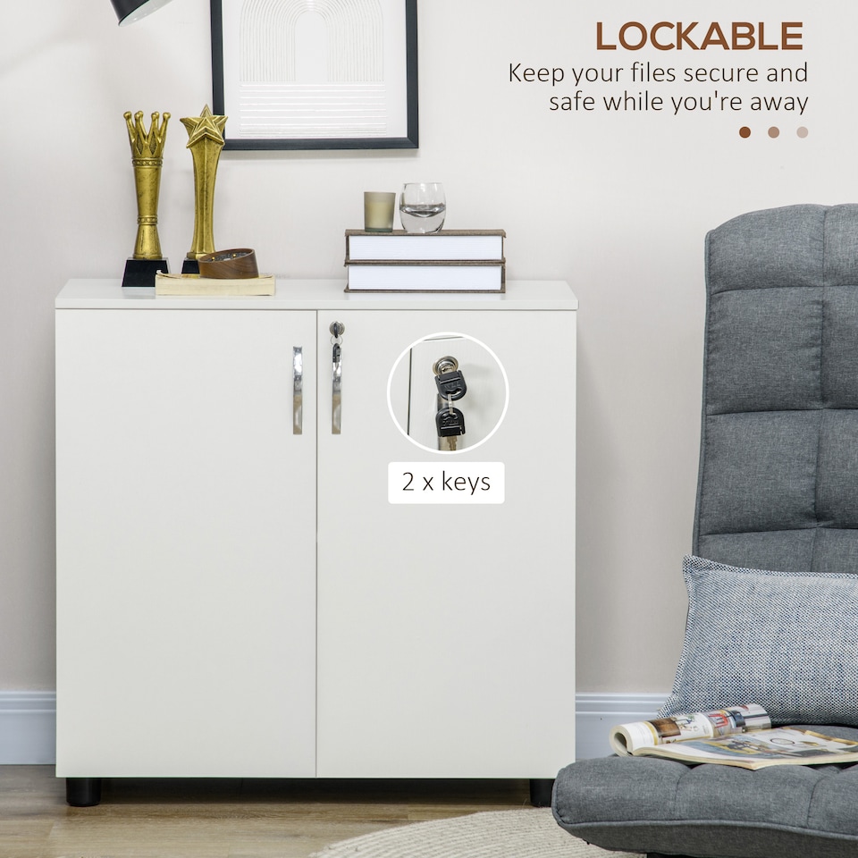 image 1 of Vinsetto 2-Tier Locking Filing Cabinet Office Storage Cabinet, White