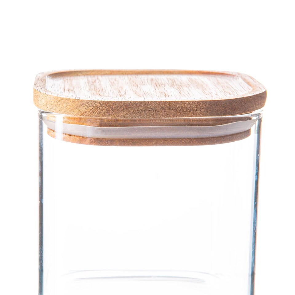 image 1 of Argon Tableware Square Glass Storage Jar with Wooden Lid - 680ml