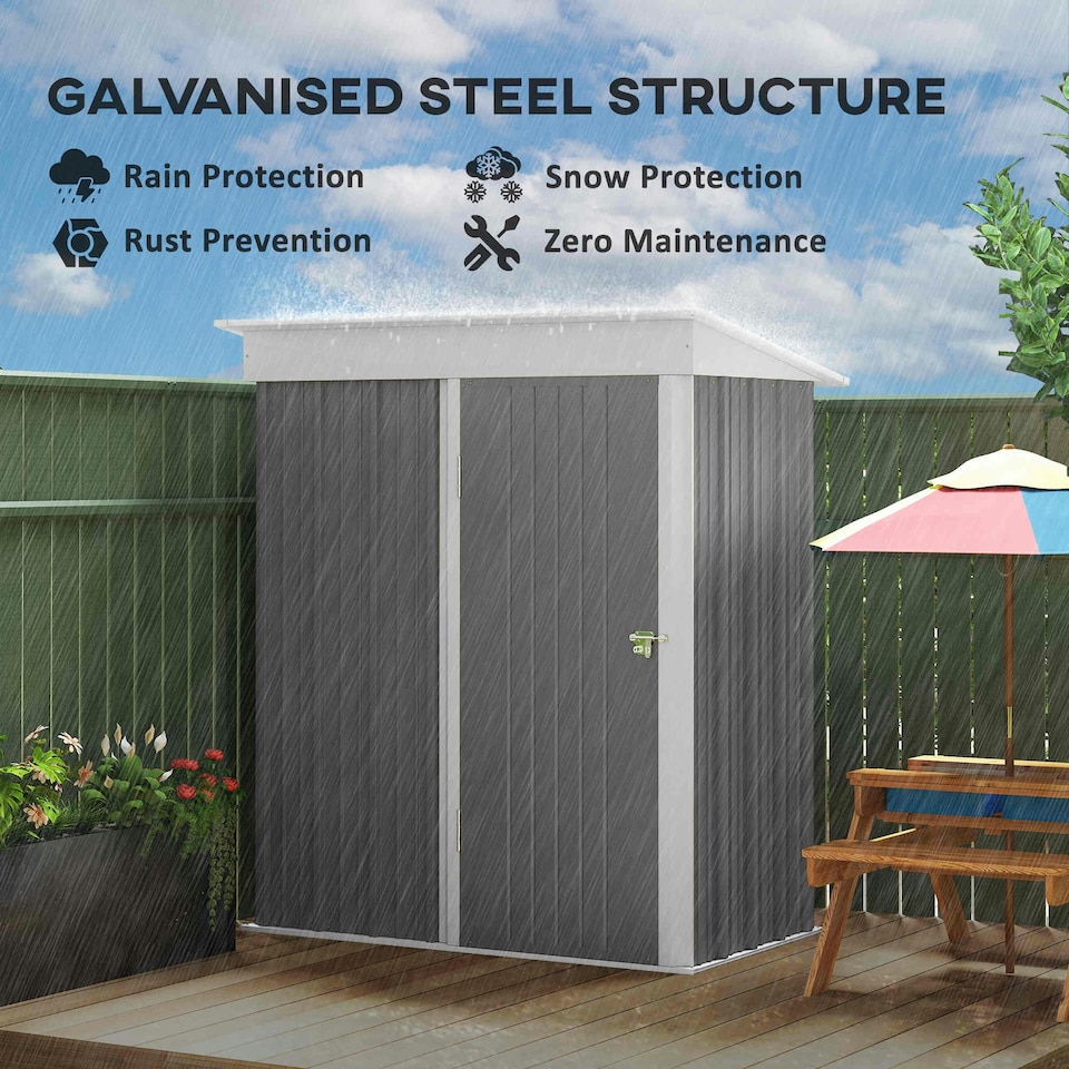 image 1 of Outsunny Steel Garden Shed, Small Lean-to Shed for Bike, 5x3 ft, Grey