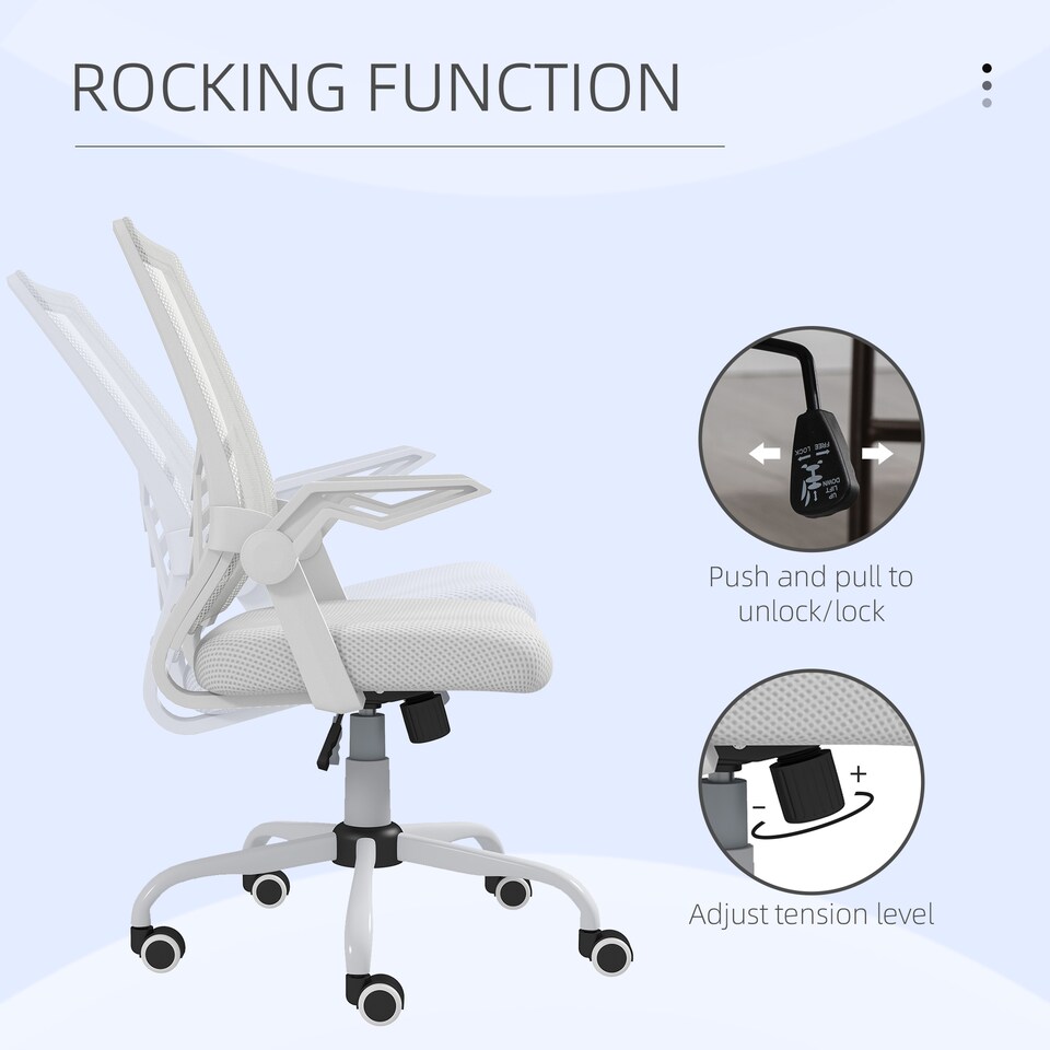 image 1 of Vinsetto Office Chair with Flip-up Armrest, Mid Back Desk Chair with Mesh Back, Lumbar Support, Adjustable Height, Swivel Wheels for Home, White