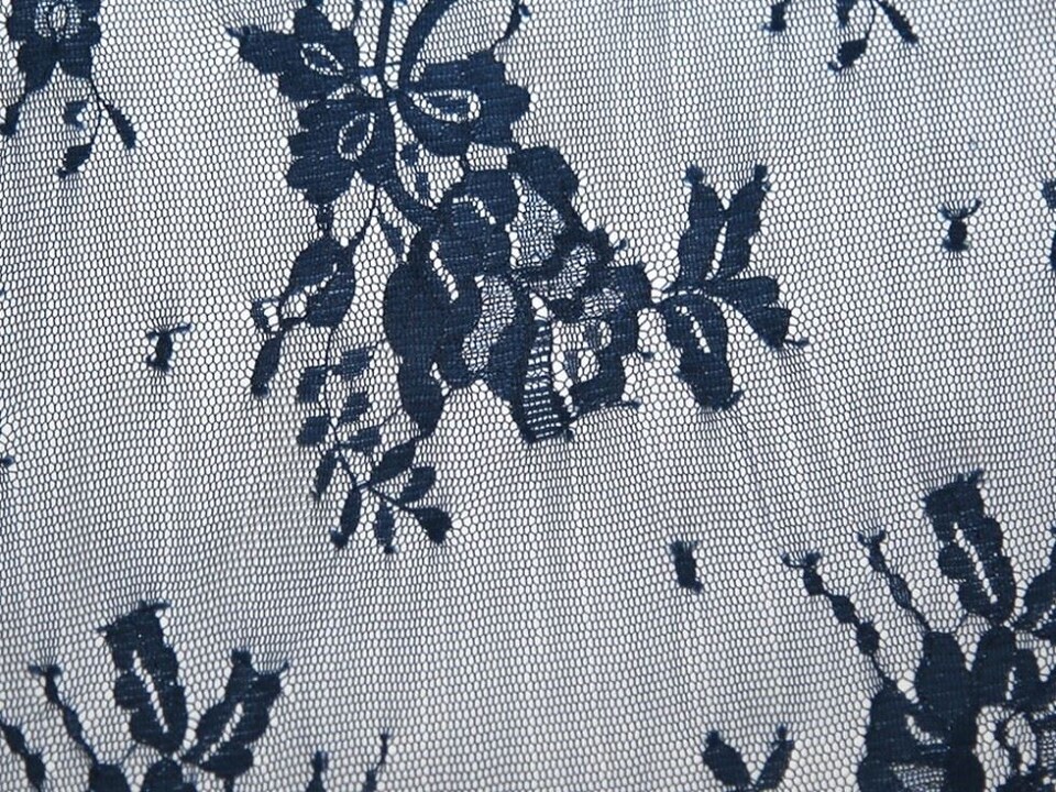 Navy Chantilly Tulle Lace Fabric for Bridal, Dressmaking, 130cm / 51" Wide - per metre