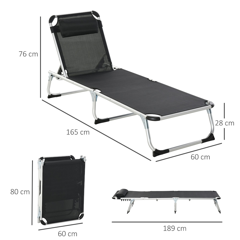 image 1 of Outsunny Folding Outdoor Reclining Sun Lounger Chair Aluminium Frame Black