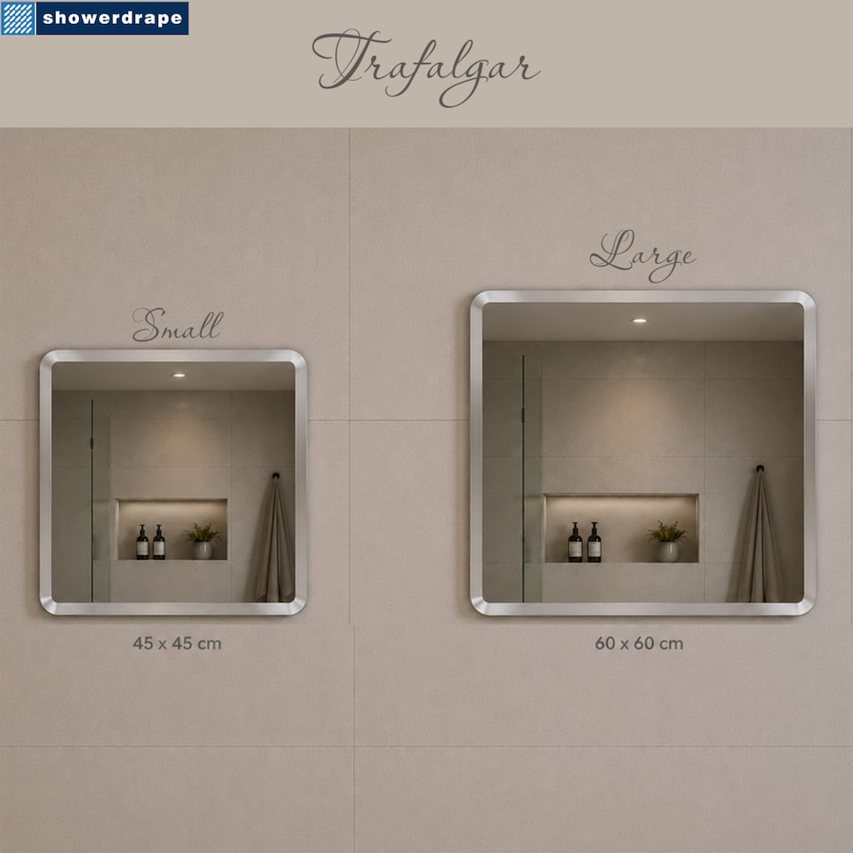 image 1 of Showerdrape Trafalgar Square Wall Mounted Frameless Bevelled Edge Bathroom Mirror 45 x 45cm | Chrome | Mirror | 1