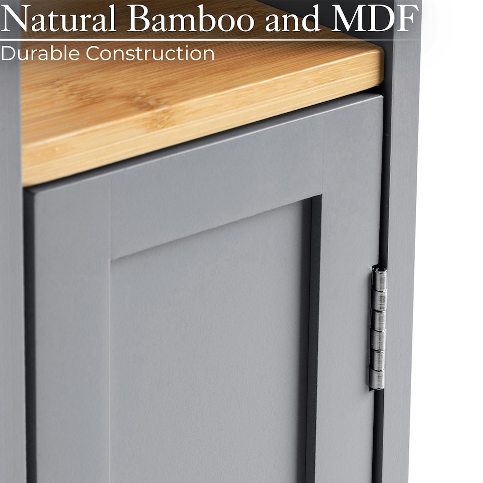 image 1 of Christow Toilet Roll Holder Cabinet Freestanding Grey Bamboo Wood Bathroom Unit
