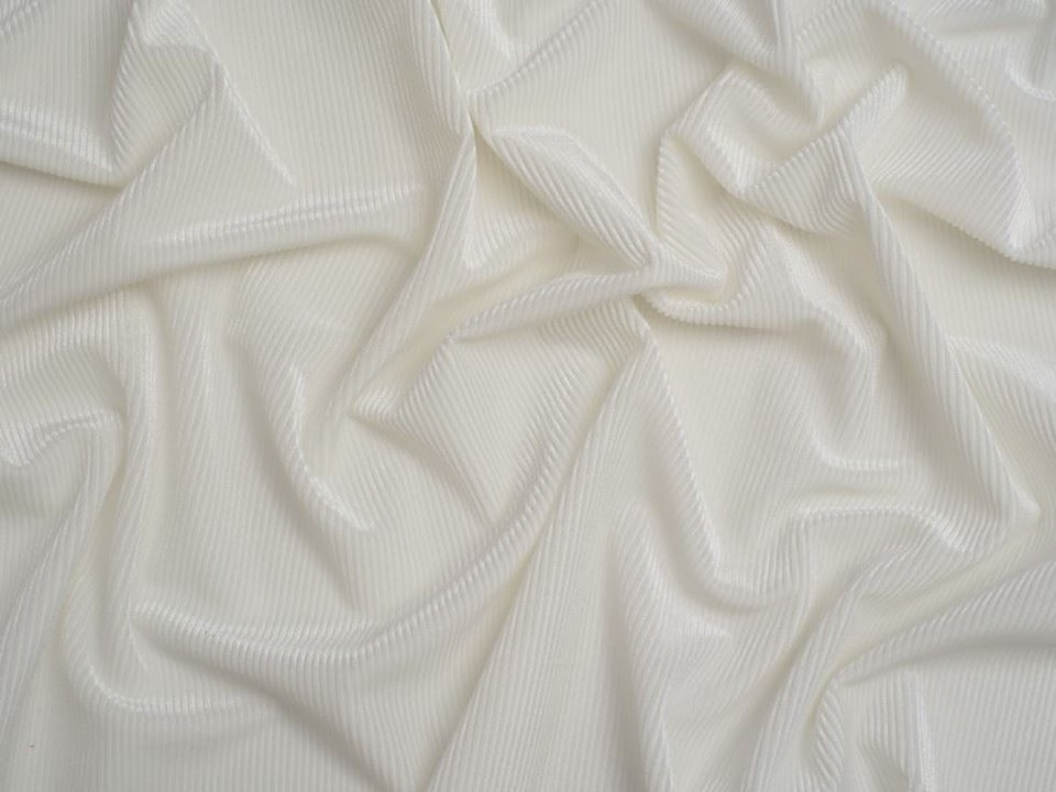White Narrow Rib Velvet Stretch Knit Fabric for Dressmaking, 155cm / 61" Wide - per metre