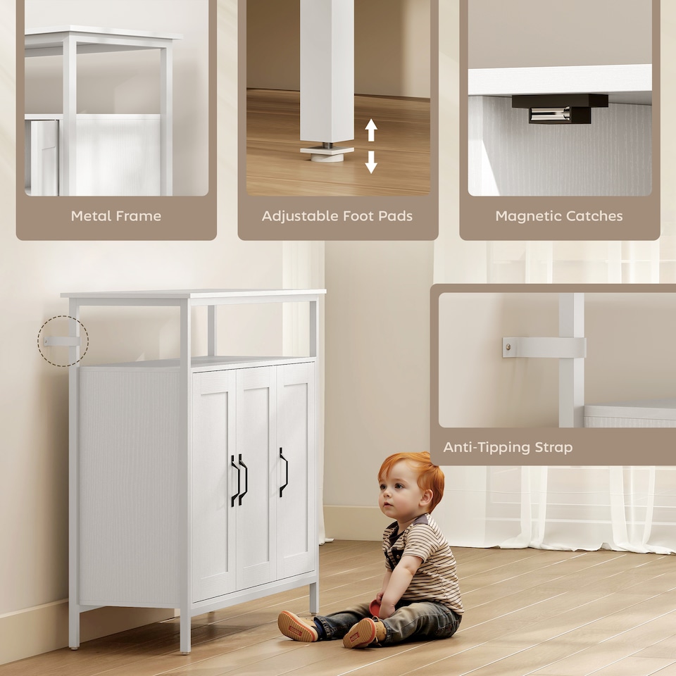 image 1 of HOMCOM Industrial Kitchen Sideboard with Open Shelf & 2 Cabinets, White | White