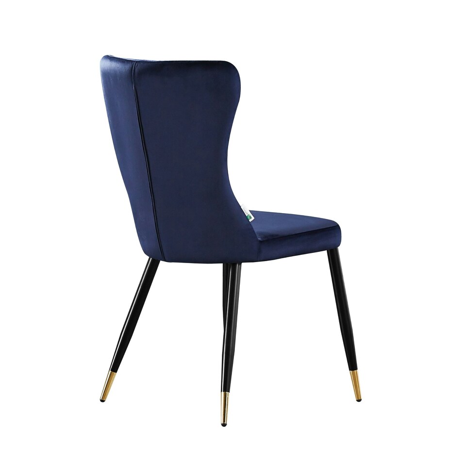 image 1 of Set of 2 New York Modern Velvet Dining Chairs with High Back, Black Metal Legs | Blue | Gold End Tips