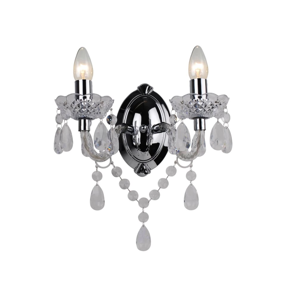 image 1 of Clear Acrylic and Chrome Marie Therese Style 2 x 40W Wall Light | Clear | Chrome | 1