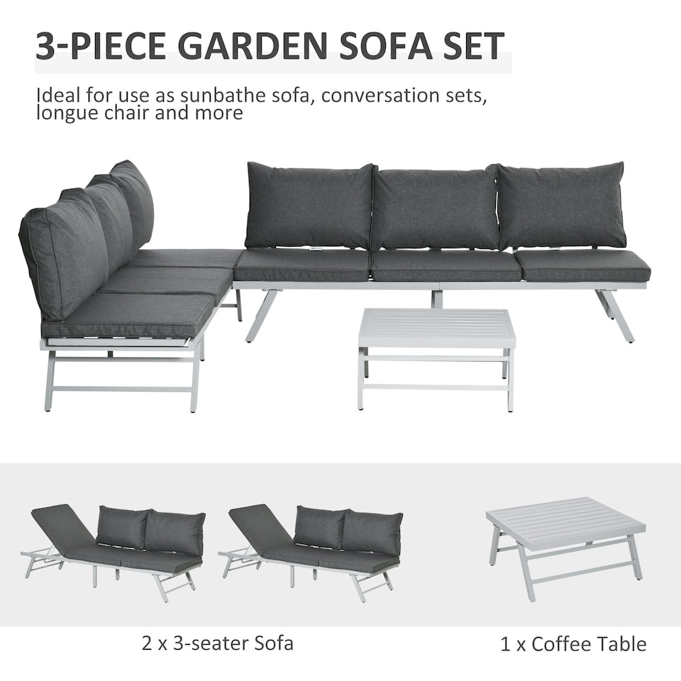 image 1 of Outsunny 3 Pcs Garden Seating Set w/ Sofa Lounge Table Outdoor Patio Furniture