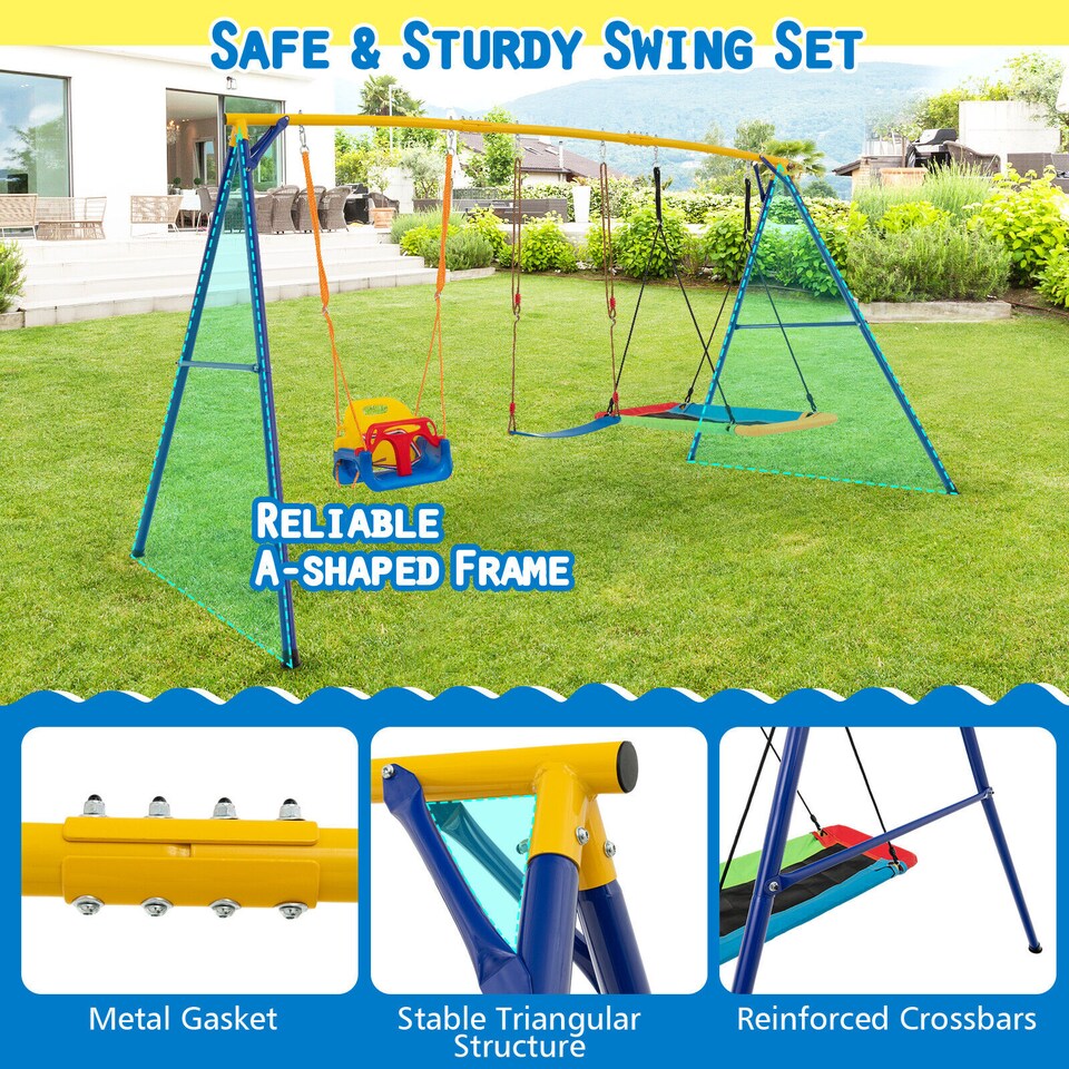 image 1 of COSTWAY 300 kg Heavy Duty Swing Set Backyard Kids Swing Set Indoor & Outdoor Playset