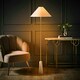 image 1 of ValueLights Margot White Marble Floor Lamp with a Linen Tapered Shade White