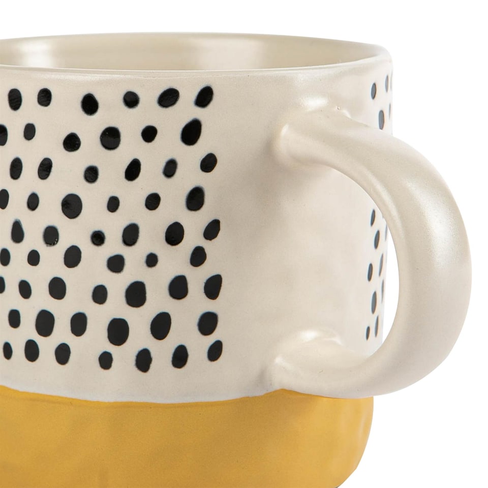 image 1 of Nicola Spring Ceramic Dipped Dots Coffee Mugs - 385ml - Mustard - Pack of 6 | Yellow | Mustard