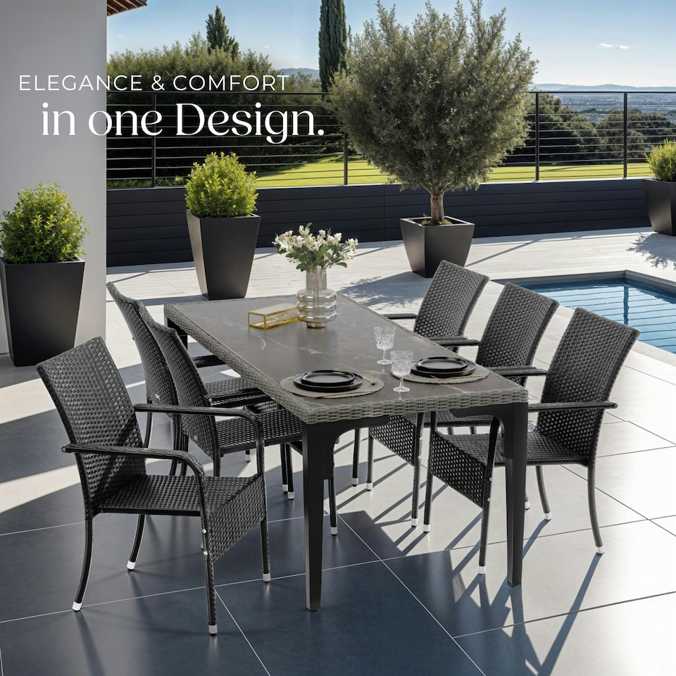 image 1 of Garden Chair Girona - polyrattan & steel, weather & sun resistant, stackable - Set of 2 Black