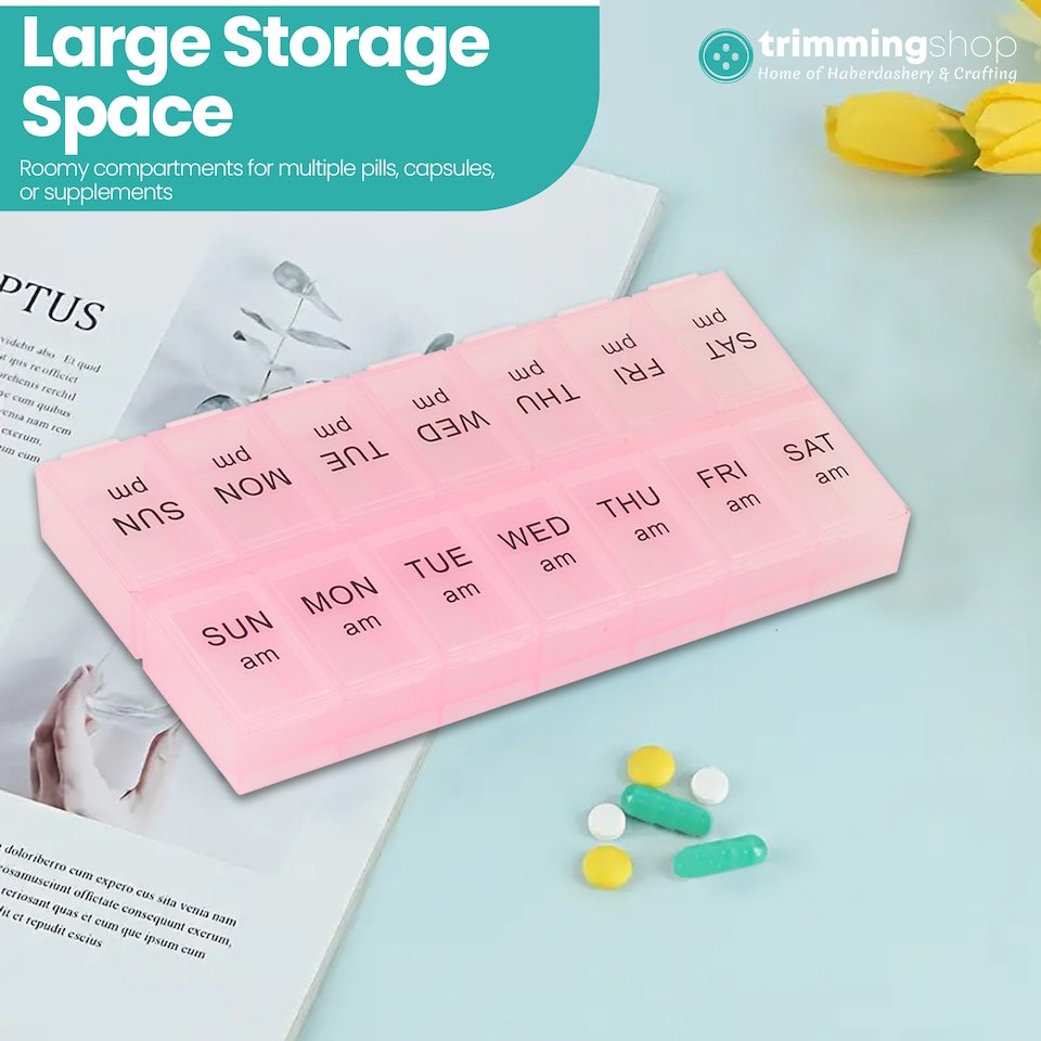image 1 of 2 Times A Day Weekly Pill Organiser, 14-Compartment Pill Case - 3pcs