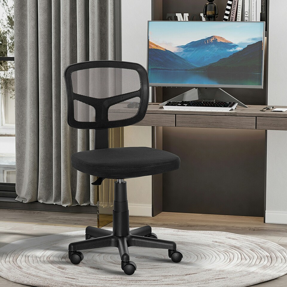image 1 of Vinsetto Small Office Chair without Arms, Ergonomic Swivel Mesh Desk Chair | Black | One Size