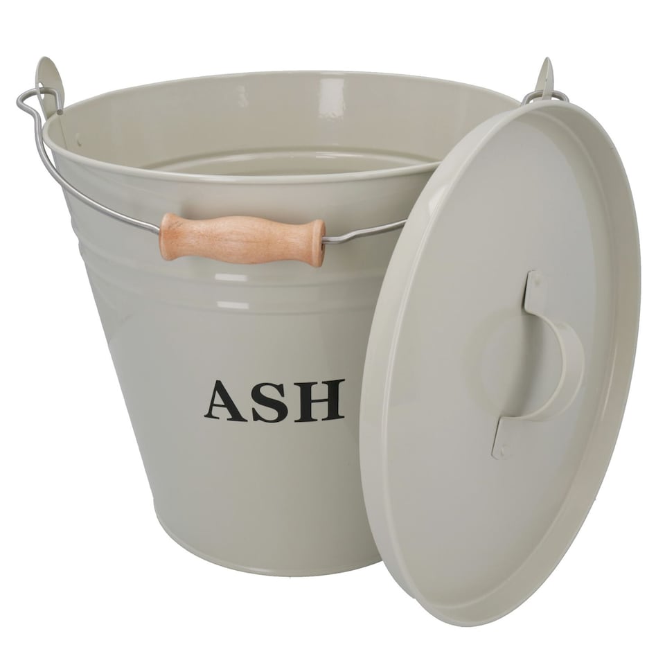 image 1 of Cream Coal Bucket With Lid & 5" Shovel Metal Ash Tidy Bin Coal Fire Log Burner