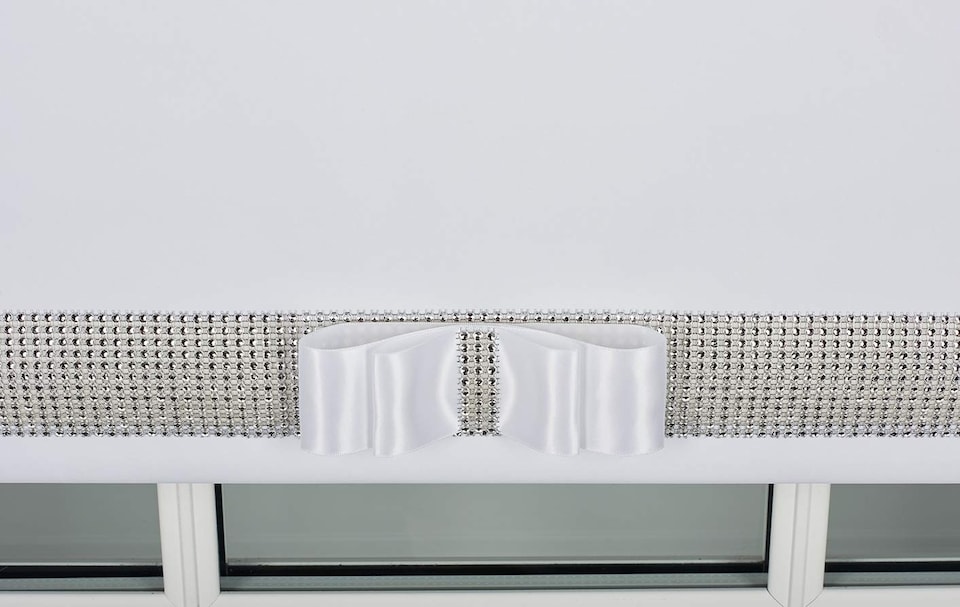 image 1 of FURNISHED Blackout Roller Blinds with Diamante Trim and Bow Cut to Size | White | White | (W) 180cm x (L) 165cm