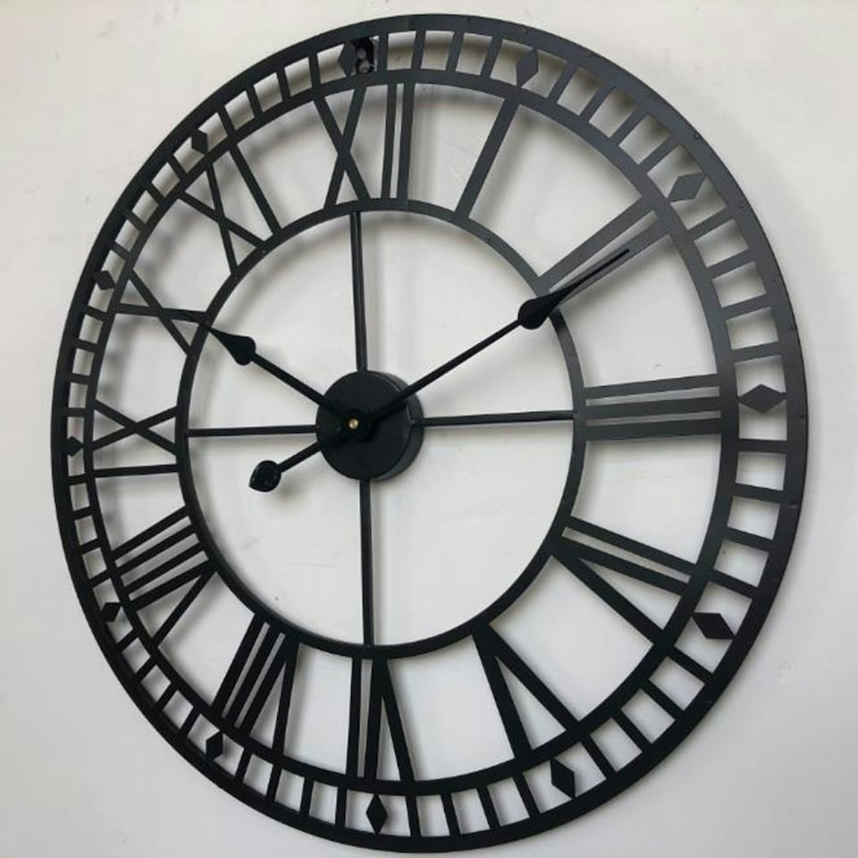 image 1 of Living and Home Metal Roman Numeral Wall Clock - Large & Black