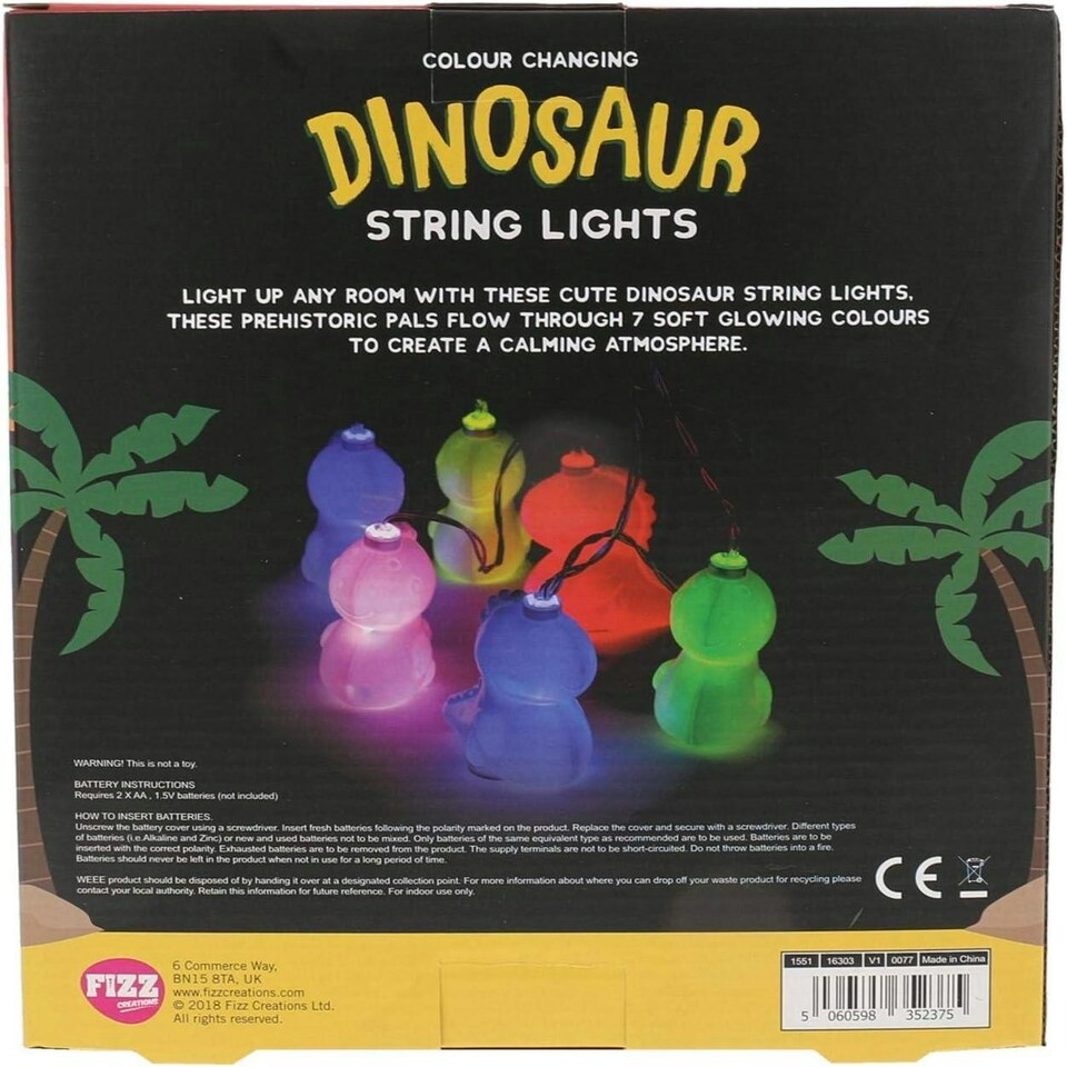image 1 of Dinosaur String Lights Multicolour LED Lights Battery Operated 2m Multi