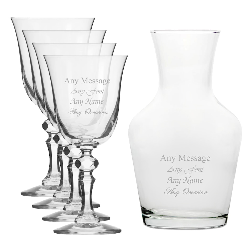 image 1 of Personalised Engraved Crystal Wine Glasses and 1L Carafe Birthday Gift