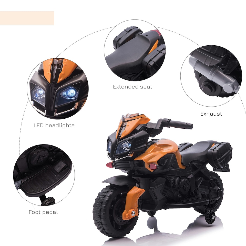 image 1 of HOMCOM Kids 6V Electric Motorcycle Ride-On Toy Battery 18 - 48 months Orange