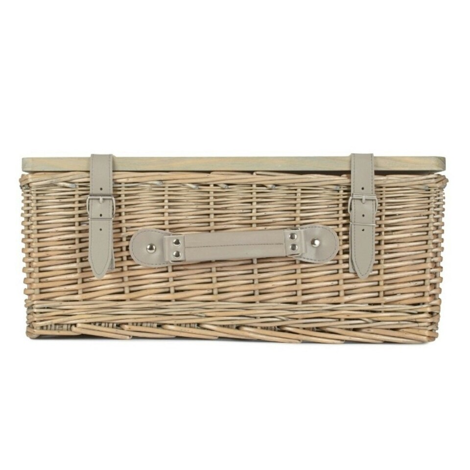image 1 of Antique Wash Empty Picnic Basket with Pinewood Lid | Brown | M
