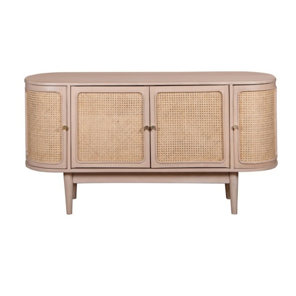 image 1 of Valencia 4 Doors Sideboard - Cane & Mango Wood - L45 x W140 x H75 cm Pink