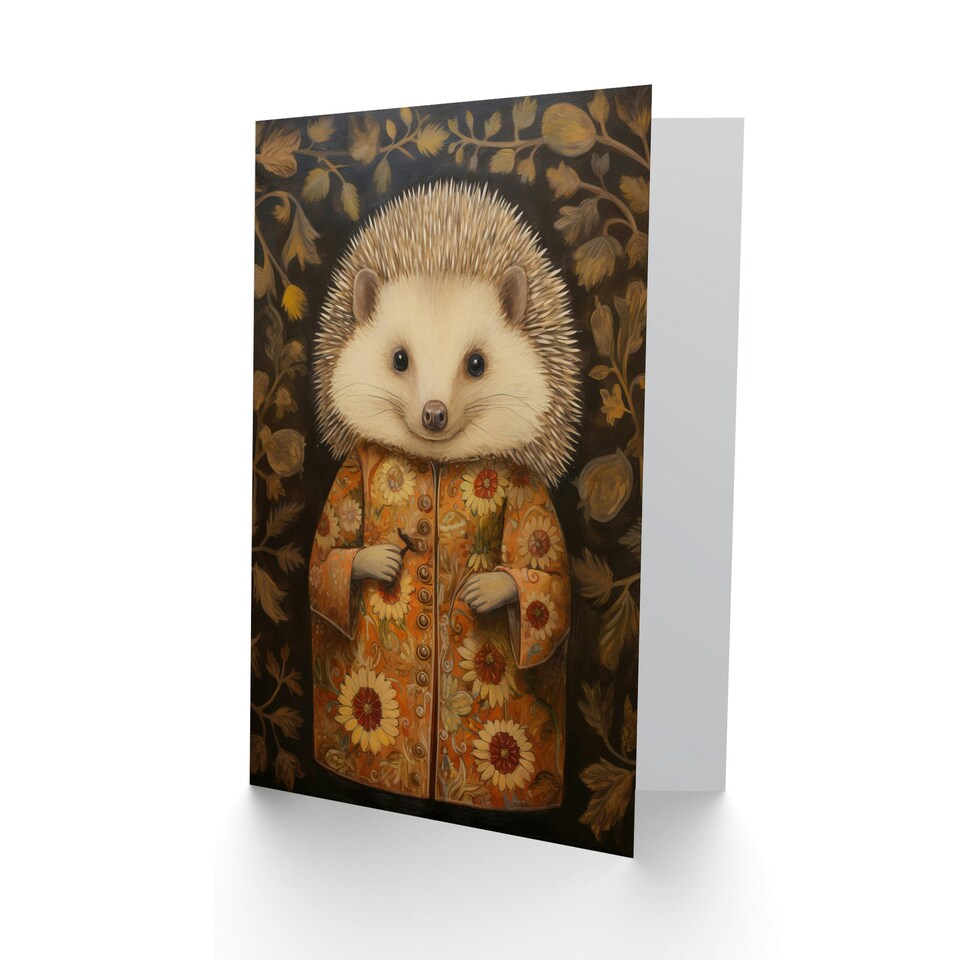 image 1 of Autumn Sunflower Robe Kids Hedgehog Child Kids Birthday Card