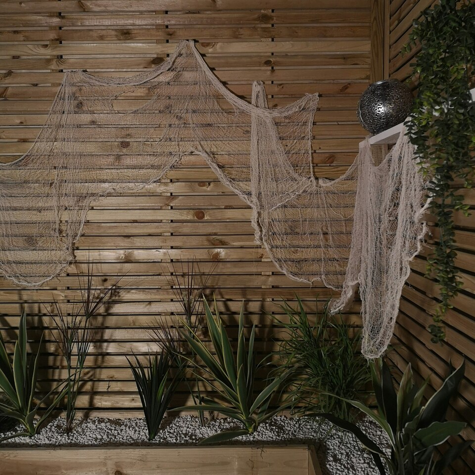 image 1 of Pack of 2 2.9m Halloween Freaky Fabric Net Decoration in Cream