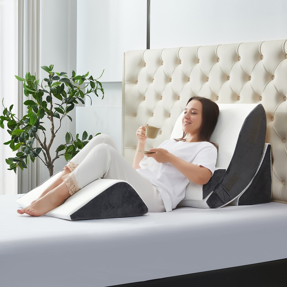 image 1 of Ezysleep 4 Piece Adjustable Pain Relieving Support Memory Foam Wedge Pillow Set