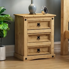 Vida Designs Corona 3 Drawer Bedside Chest Cabinet Table Nightstand, Solid Pine Wood