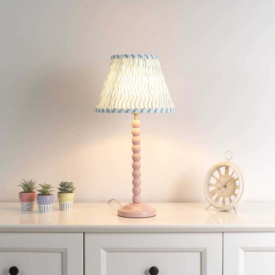 image 1 of ValueLights Bobbles Rose Pink Table Lamp Green Arrow Pleat Shade | Pink