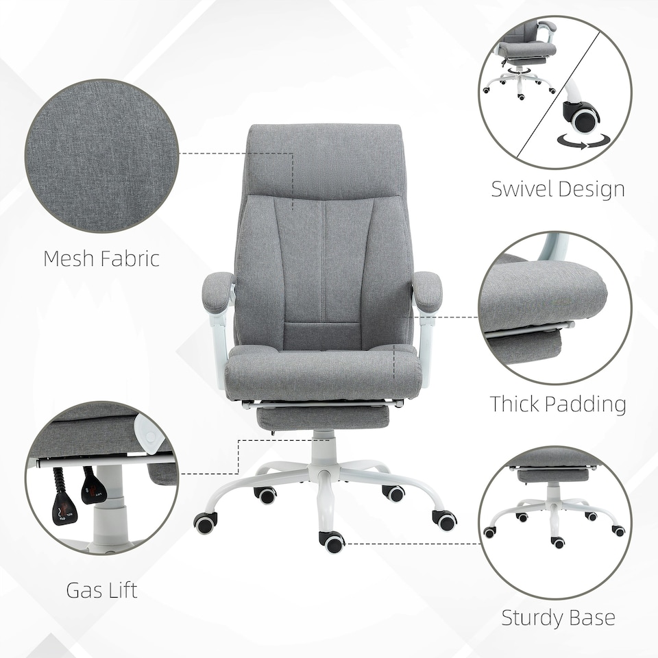 image 1 of Vinsetto Fabric Office Chair for Home with Arm, Foot Rest, Wheels, Grey