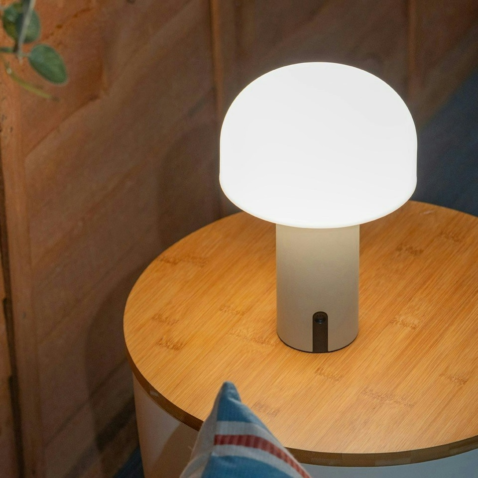 image 1 of ValueLights Calhoun Dimmable Powder Coated Cream Table Lamp with White Shade and SMD LED Integrated LED .8W Warm White 3000K Bulb