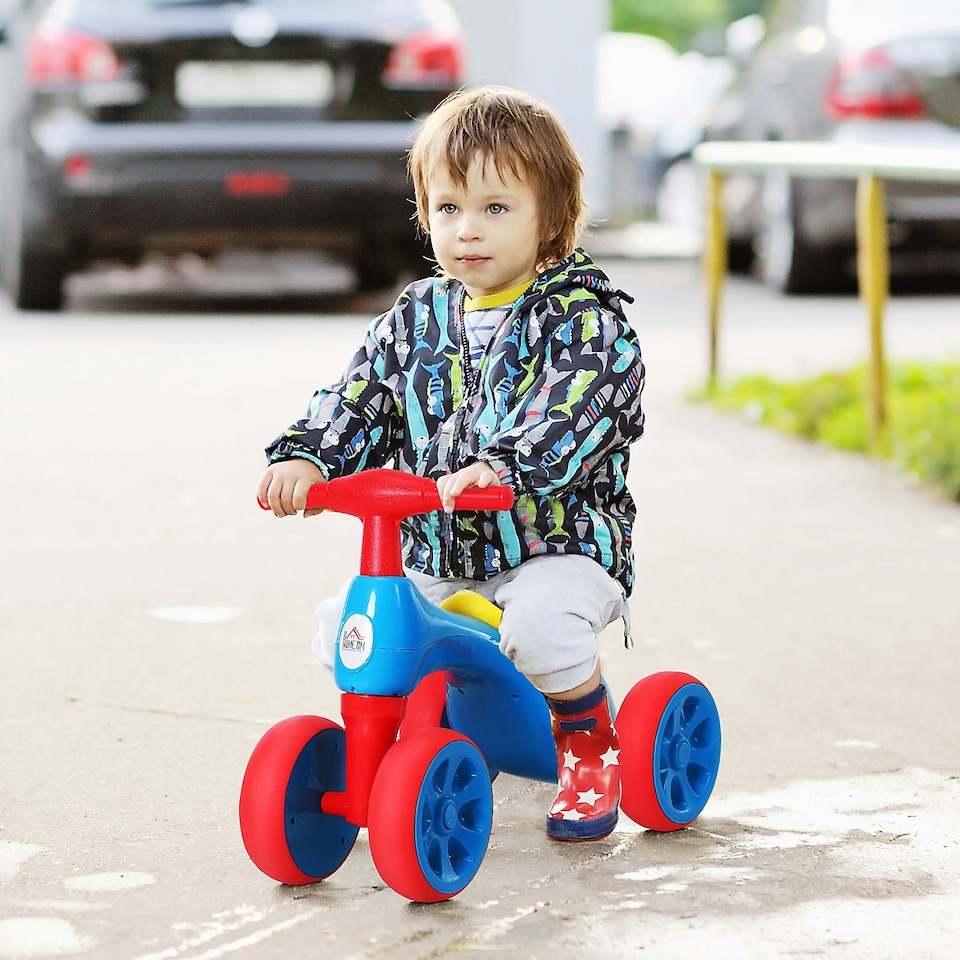 image 1 of HOMCOM Baby Balance Bike Toddler Safe Training 4 Wheels Storage Bin Muti-Color