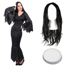 Gothic Mother Costume - Dress, Wig & Face Paint | Black | L