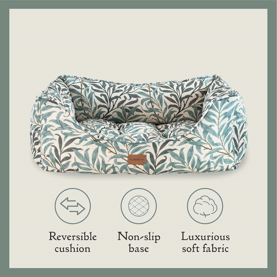 image 1 of Morris & Co Willow Boughs Print Square Box Dog Bed - Large | Green | L | 1
