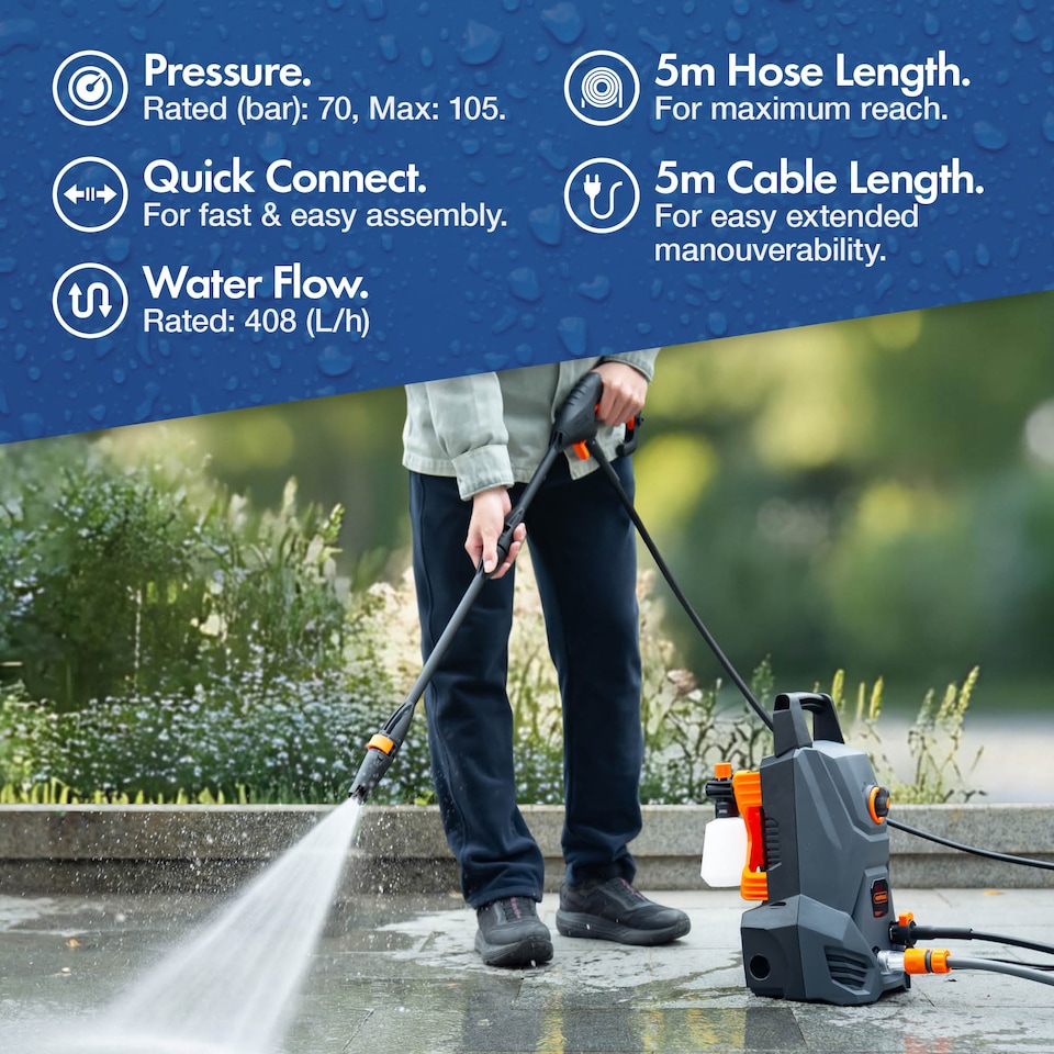 image 1 of VonHaus Portable Pressure Washer 1500w