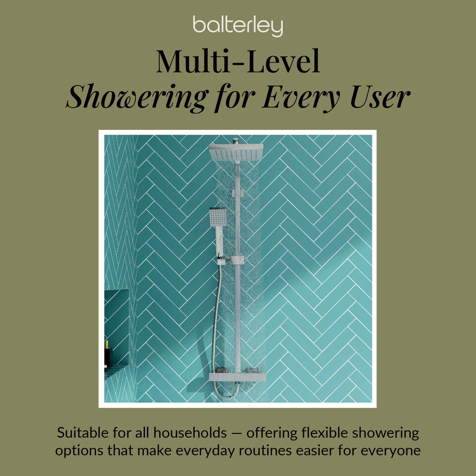image 1 of Balterley Empire Square Thermostatic Shower Kit with Fixed Head and Adjustable Handset | Silver | Brushed Pewter | 1