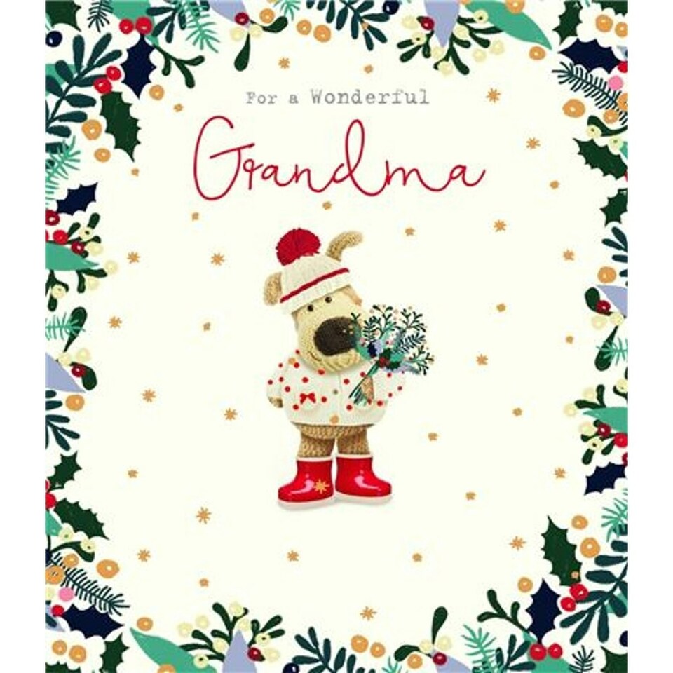 image 1 of Boofle Holding Winter Sprig Grandma Christmas Card