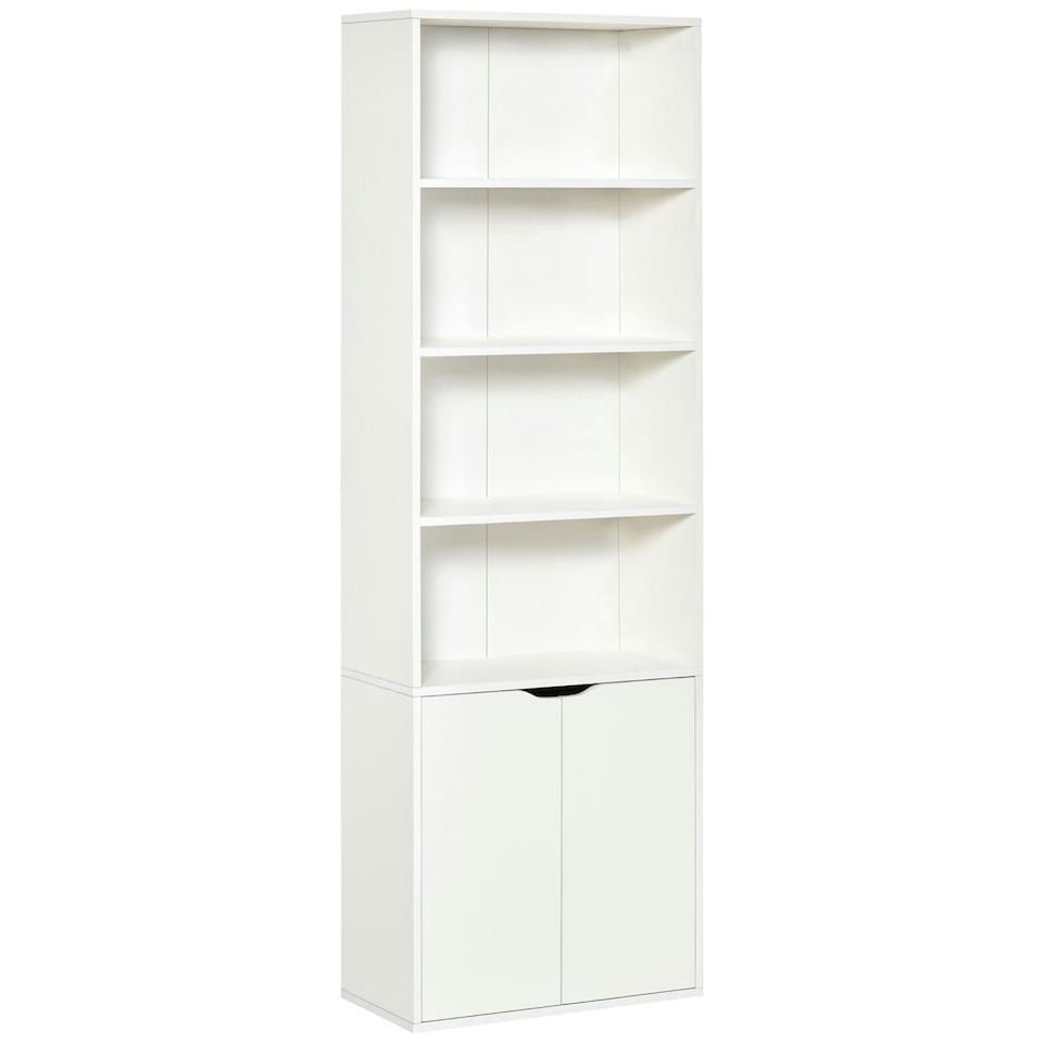 image 1 of HOMCOM 2 Door 4 Shelves Bookcase Wooden Storage Cabinet White