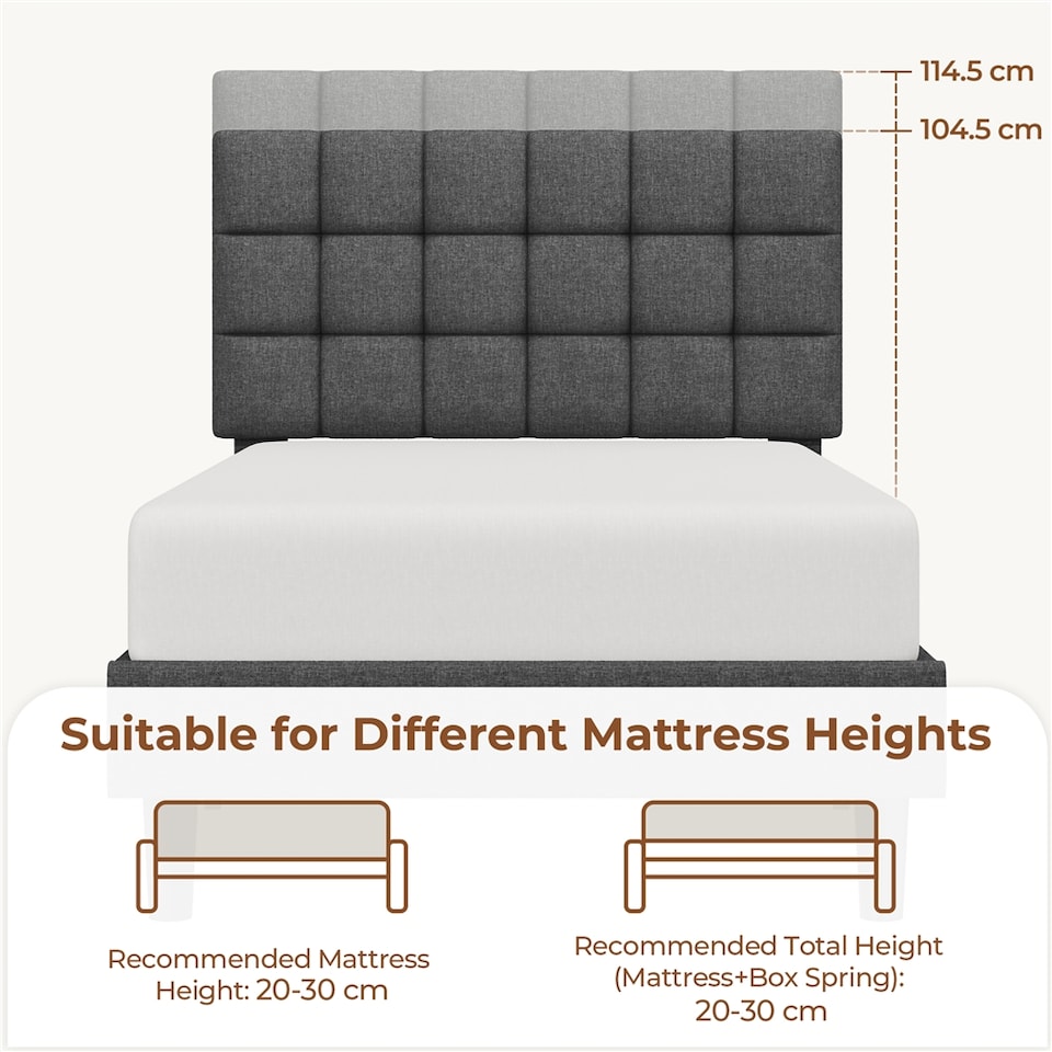 image 1 of Yaheetech 3ft Single Upholstered Bed Frame with Square Tufted Headboard-Light Grey
