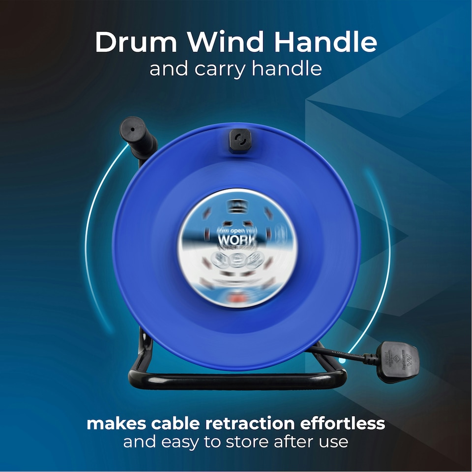 image 1 of Masterplug 50m 4 Socket 13A Heavy-Duty Open Cable Reel Thermal Cut-Out